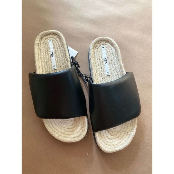 Zara Casual Jute Quilted Sandals Black - Picture 5 of 5